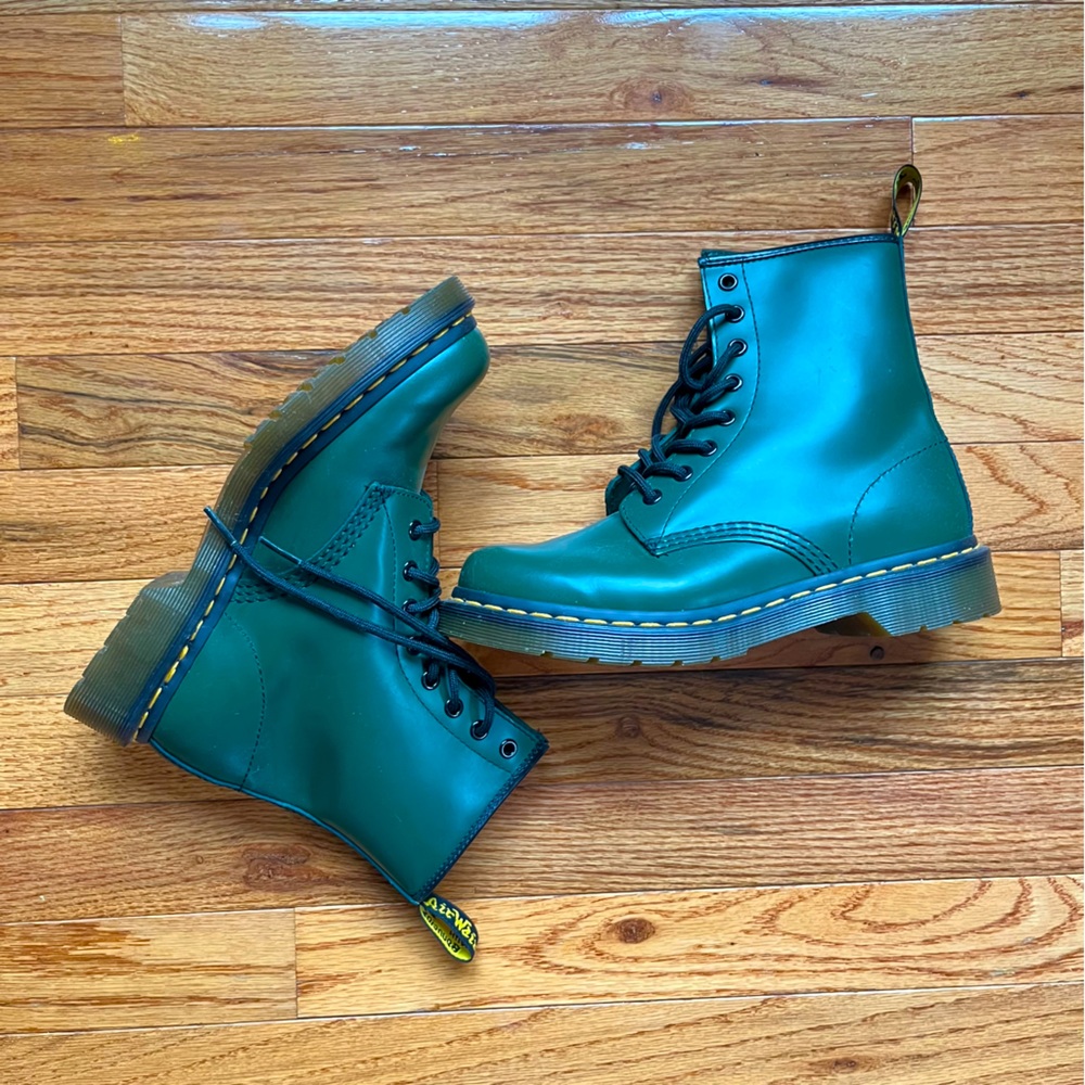 Dr. Martens 1460 Yellow Stitch Green Boots